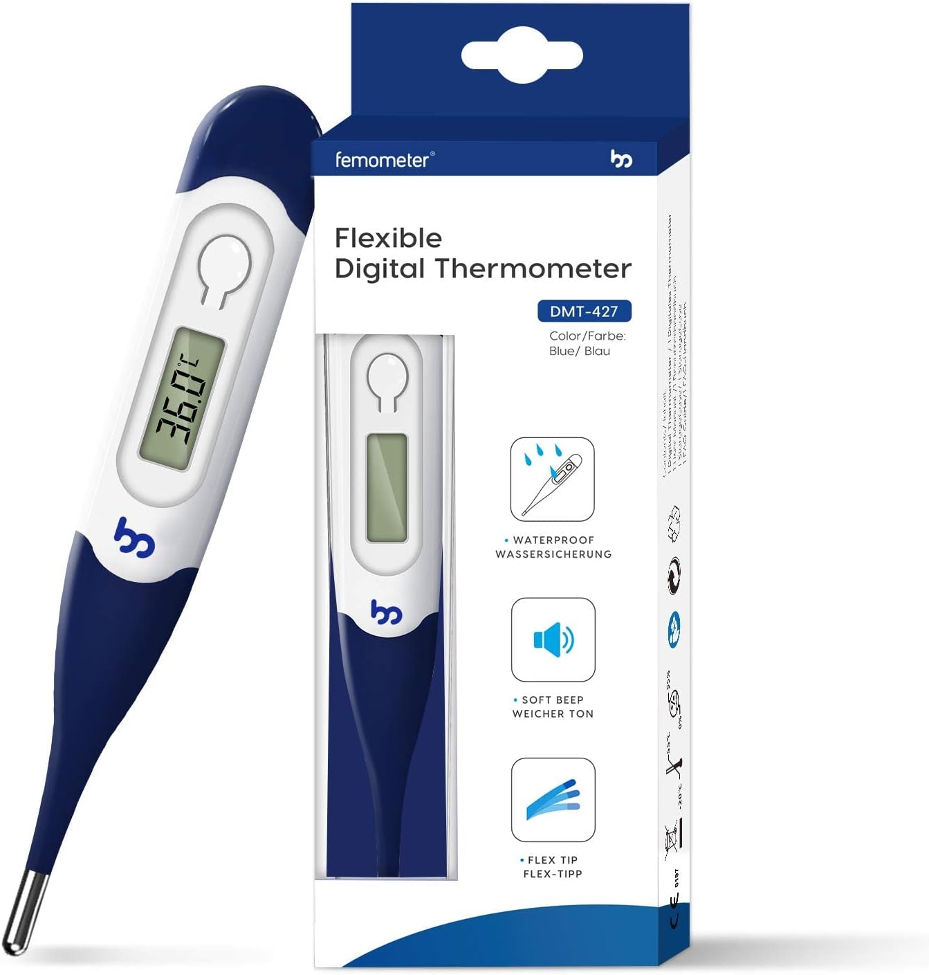 Digital Thermometer with Flexible Tip - Fast Accurate Oral, Underarm & Rectal for Adults, Kids & Baby
