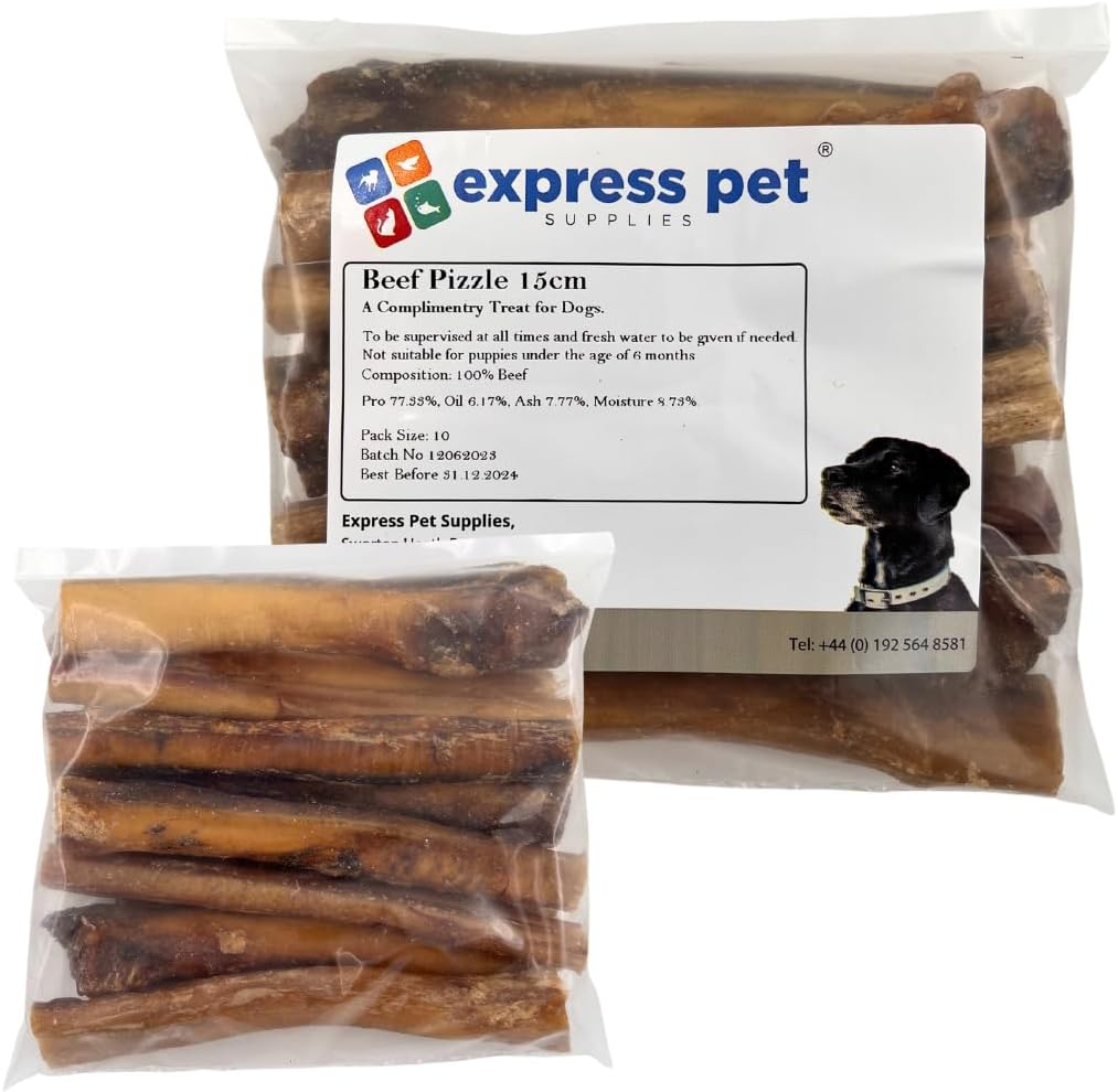 Express Pet Supplies 10 x 15cm (6-7") Inch Premium Thick Bulls Pizzles Bully Dental Sticks Dog Treat Chews