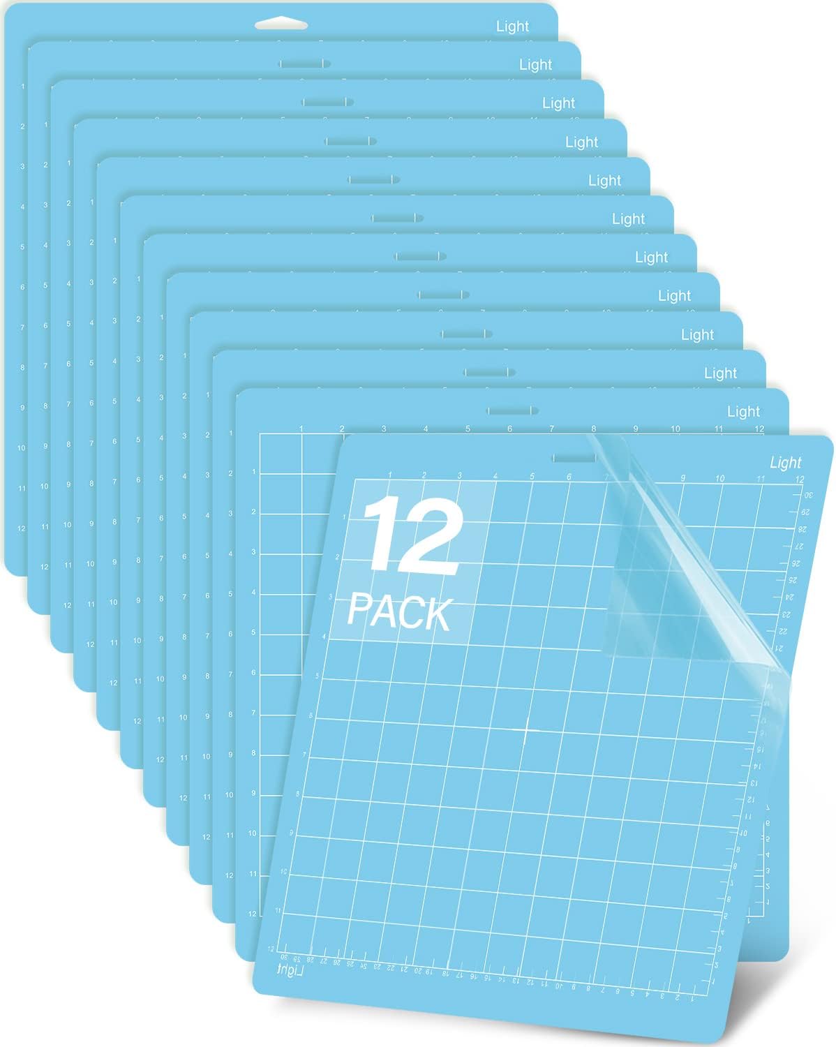 Gwybkq Cutting Mat, Compatible With Cricut Maker 3/Maker/Explore 3/Air 2/Air/One 12 Pack 12x12 Adhesive Sticky Light Cut Mats Replacement Accessories Quilting Scrapbooking & Stamping Supplies Blue