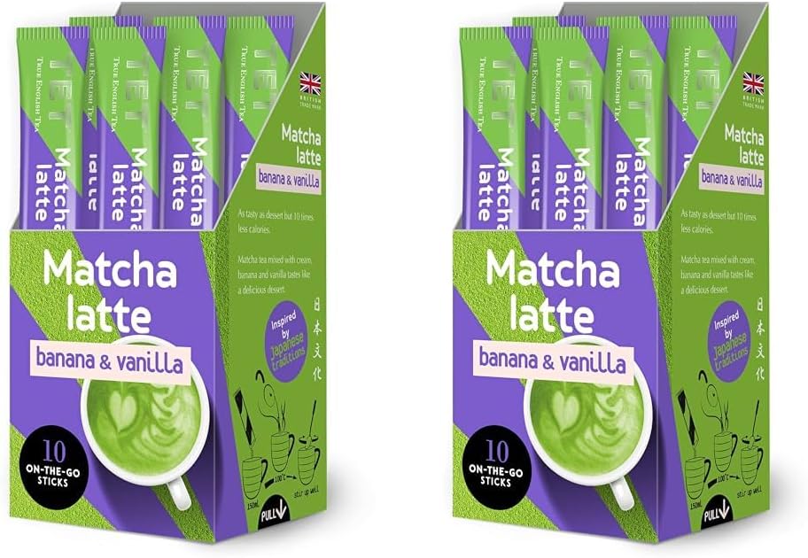 TET Matcha Latte Banana & Vanilla, green tea based drink, White, 100g (Pack of 2)