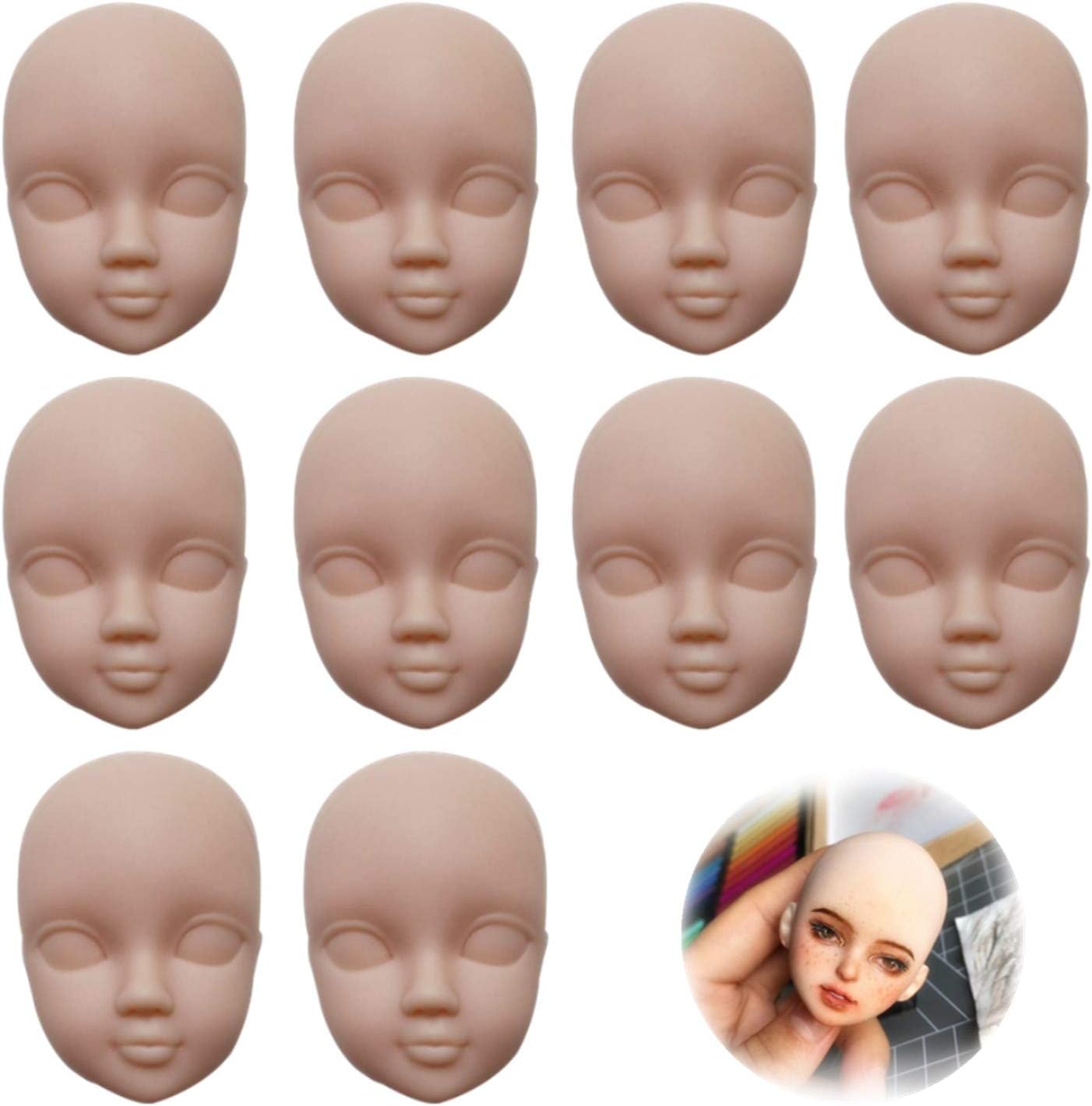 DoubleWood 10pcs 1/6 Doll Head Soft Plastic Toy Doll Repainting Practice Makeup White Double-fold Eyelid DIY Heads for BJD Make Up