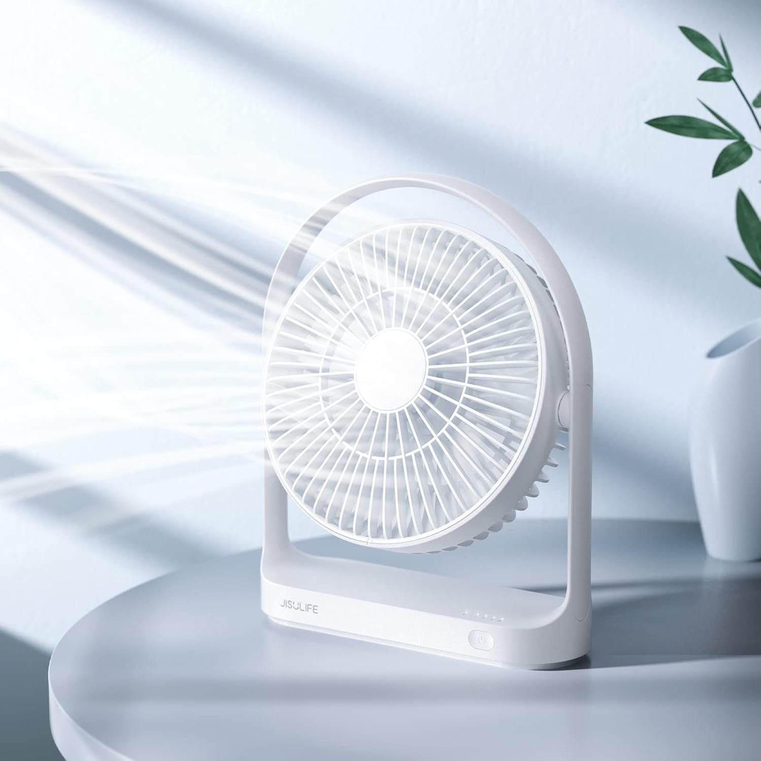 JISULIFE Desk Fan, Small Portable Battery Operated Desktop and 4000mAh USB Rechargeable Electric Table Fan with 4 Speeds, Max 15 Hrs, Strong Airflow, Ultra Quiet for Office/Room/Travel-White