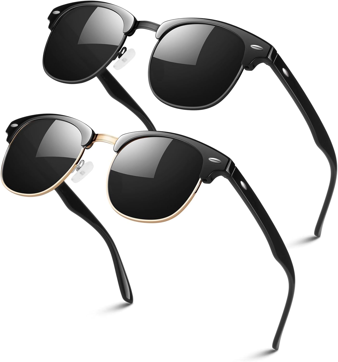 LINVO Polarized Semi Rimless Sunglasses for Men Women, Classic Retro Shades Half Frame Driving Sun Glasses UV Protection