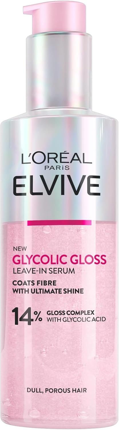L'Oreal Paris Elvive Glycolic Gloss Leave-In Serum, With Gloss Complex and Glycolic Acid, Fills and Seals Hair Fibres, For Long-lasting Smooth & Shiny Hair, Ideal for Dull Hair, 150ml