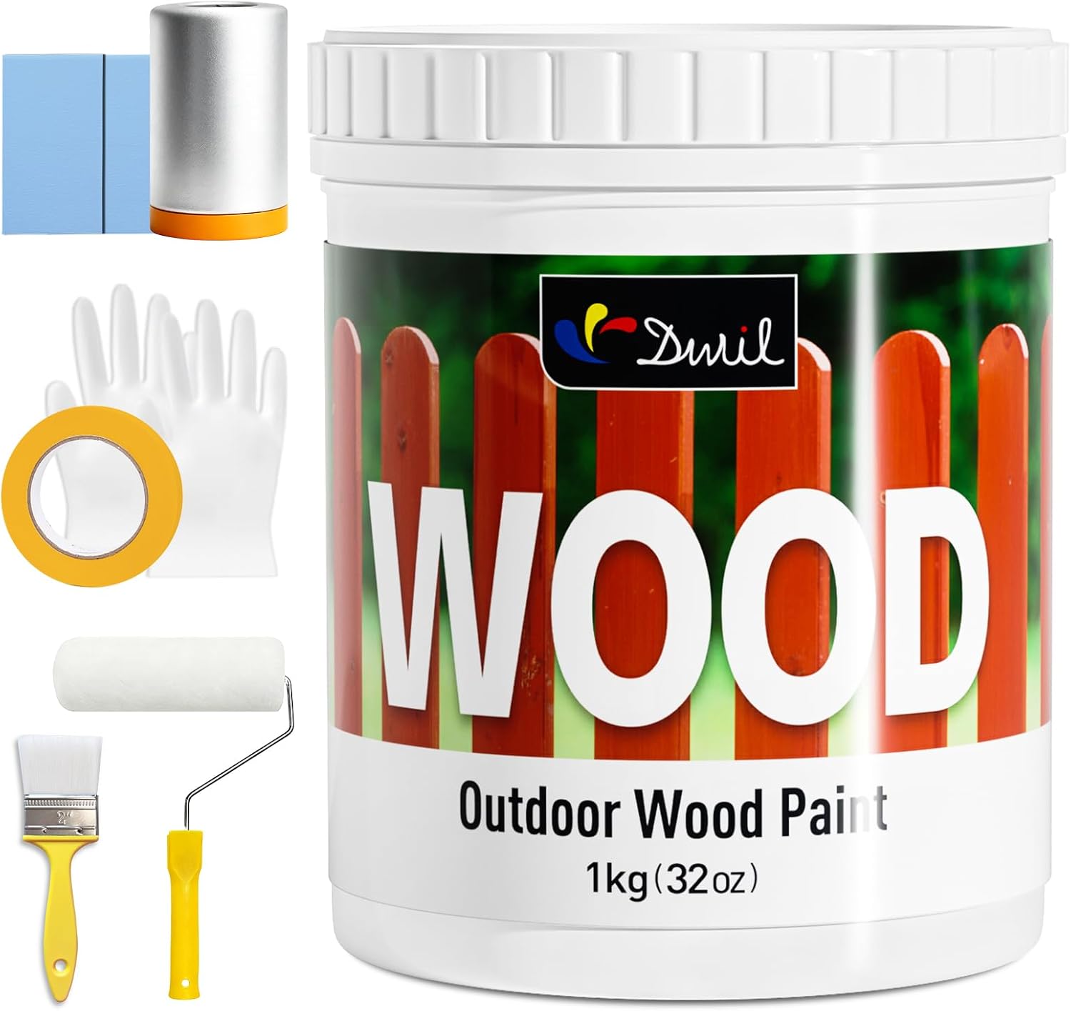 DWIL Wood Paint, White Paint for Wood, No Sanding& Fast Dry Outdoor WoodPaints, Water Based& Low Odor Furniture Door Cabinet Paints, Perfect for Indoor/Exterior White, 50-60sq.ft