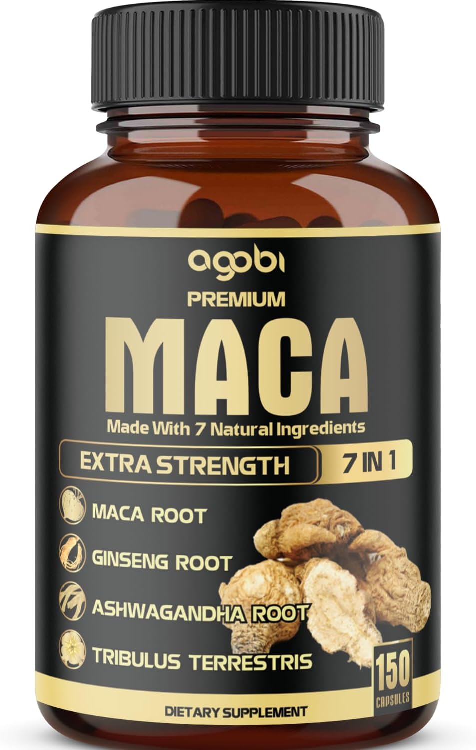 7in1 Premium Maca Root Capsules - with Ashwagandha, Ginseng, Tribulus, Shilajit, Shatavari & Black Pepper - Natural Energy, Performance & Mood Support - 150 Counts for 5 Months