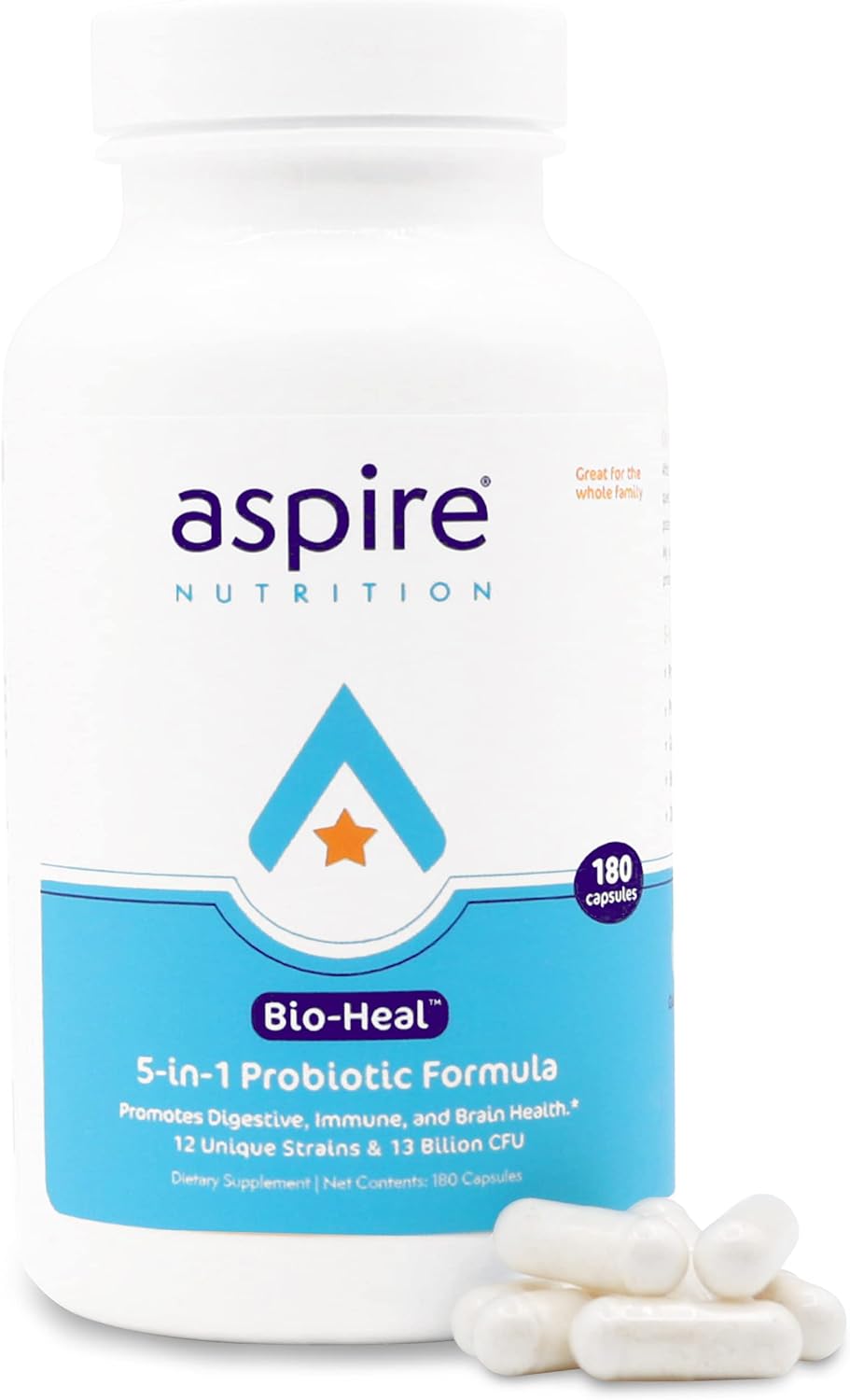 5-in-1 Bio-Heal® Probiotic for Kids, Men & Women - Best Supplement for Brain Function, Gut Health & Constipation - Shelf Stable & Fortified with Vitamin, Mineral & Prebiotics Capsules