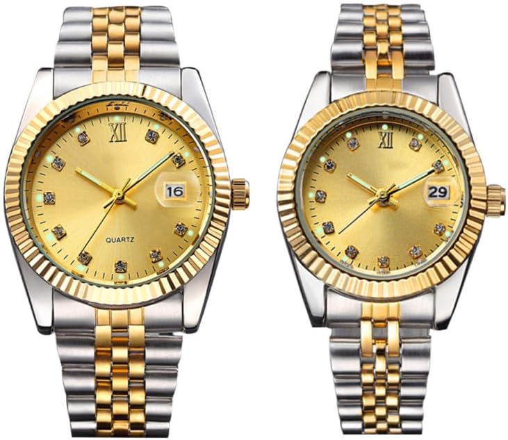 Hemobllo Couple Watches - Stainless Steel His and Her Watches Luminous 30M Waterproof Pair Quartz Watch Men Women Calendar Watch Matching Wrist Watches for Couple