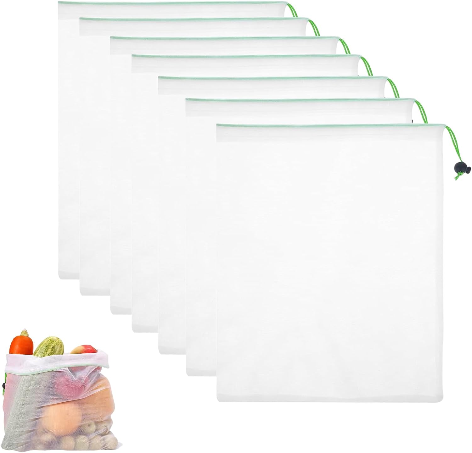 8pcs Reusable Mesh Fruit Bags 35 * 30cm Vegetable Bags Drawstring Netted Mesh Bags for Fresh Vegetable/See Through Mesh Produce Bags for Storage Fruit Vegetable