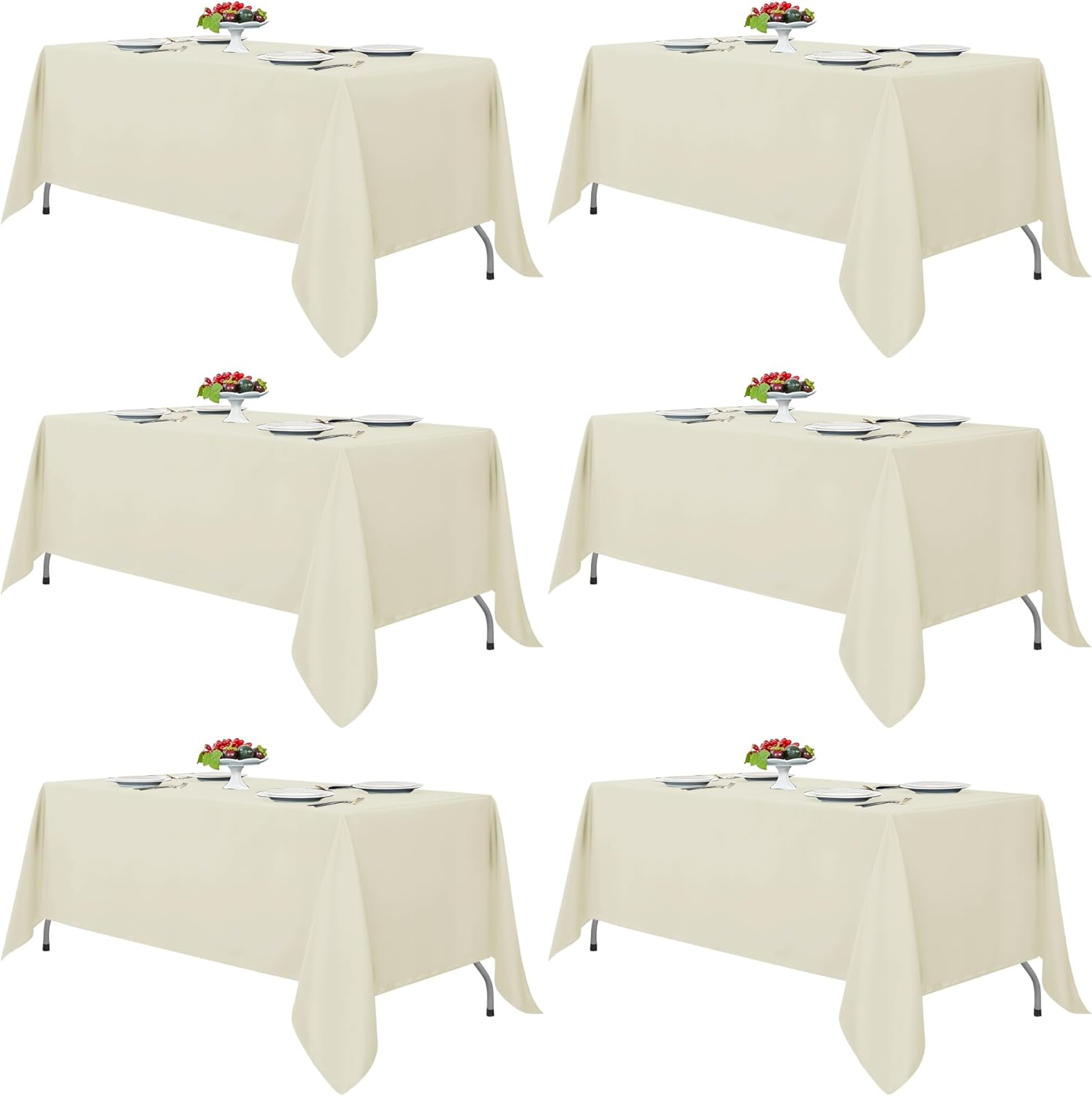 Fitable Ivory Rectangle Tablecloths for 6 Foot Tables, 6 Pack - 70 x 108 Inches - Stain Resistant and Washable Table Clothes, Polyester Fabric Table Covers for Wedding, Party, Banquet, Buffect