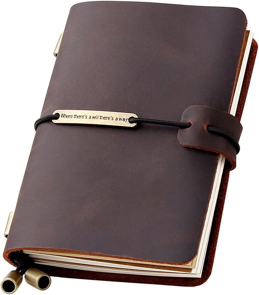 Robrasim Refillable Handmade Travelers Notebook, Leather Travel Journal Notebook for Men & Women, Perfect for Writing, Gifts, Travelers, Small Size 5.2" x 4" Inches - Coffee