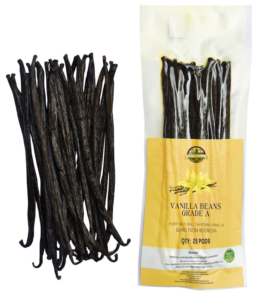 25 Plump Tahitian Vanilla Beans for Making Vanilla Extract, Vanilla Beans Grade A, From Papua, Perfect Homemade Extract, baking and cooking (25 BEANS)