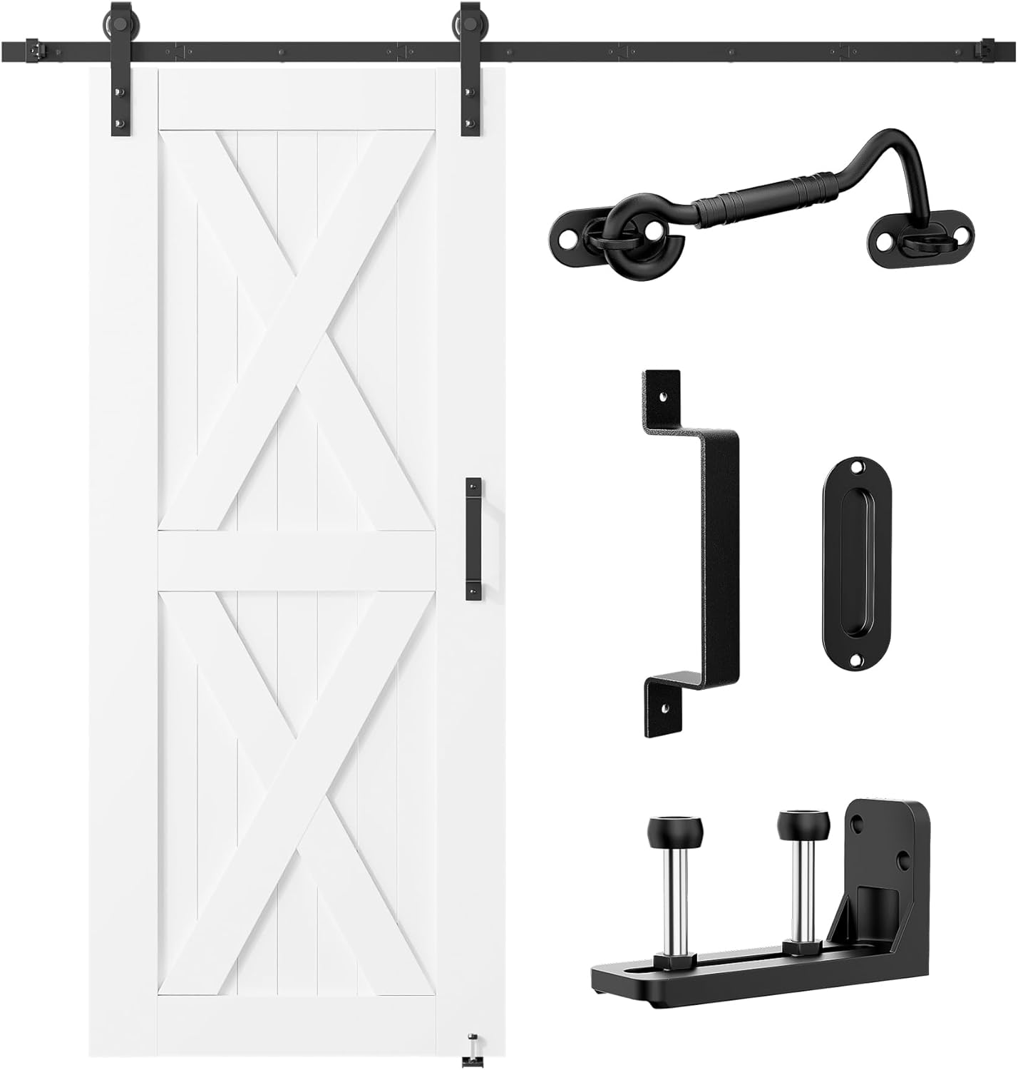 SKYSEN 6FT Barn Door Hardware Kit, Sliding Barn Door Hardware Kit, Barn Door Track, Combination Track- Smooth and Quiet- Easy to Install- Manual Included- Lite Version- Black (J-Lite-5-s)