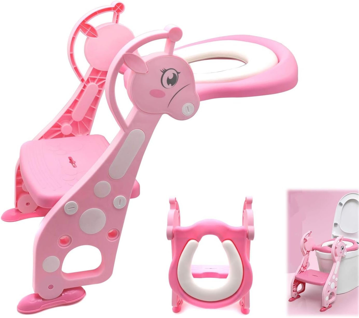 SMT- Giffgaff Potty Training Toilet Ladder Seat With Upgraded Cushion Step Stool Ladder Toilet Chair/Toilet Trainer for Baby Toddler Kids Children In Pink [P/N: ET-BABY001-PINK STEP]