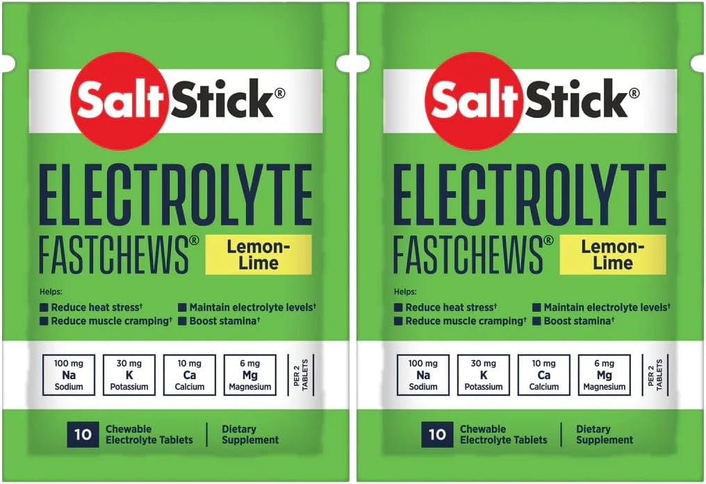 SaltStick Fastchews, Electrolyte Replacement Tablets for Rehydration, Exercise Recovery, Youth & Adult Athletes, Hiking & Sports Recovery, 2 x Packets of 10 Tablets (Lemon Lime)