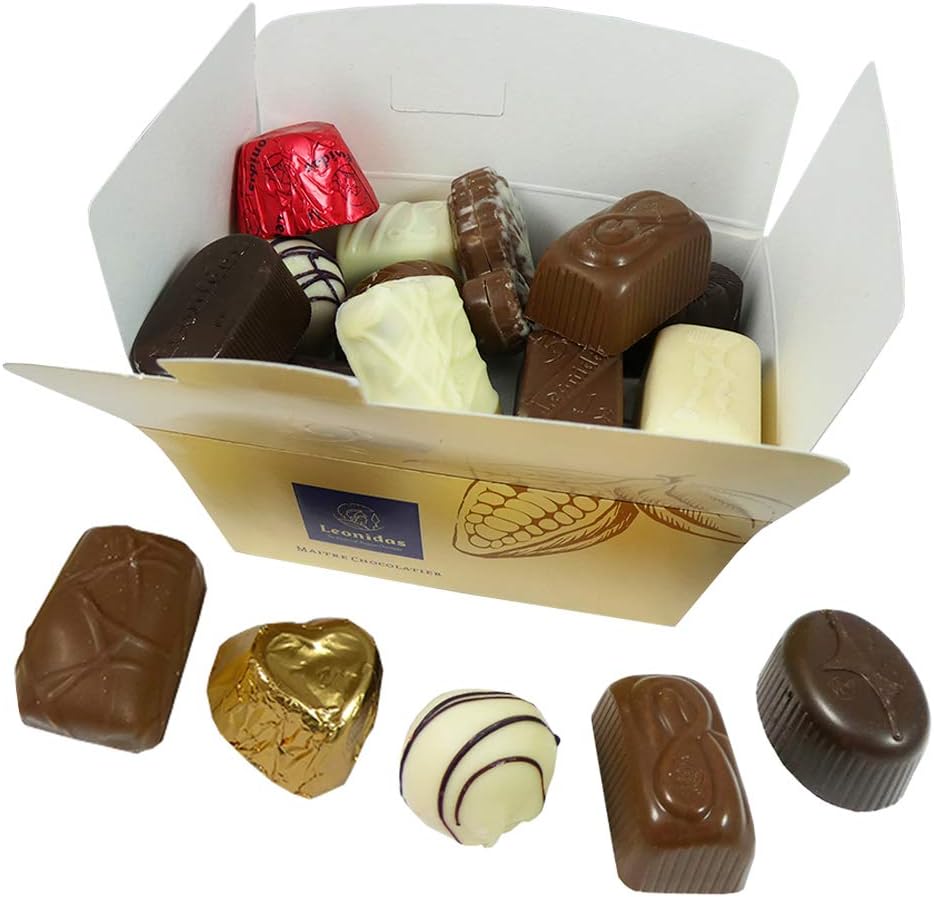 "Without Gluten" Belgian Chocolate Gift Box: Leonidas Luxury Assorted Chocolates (500g Ballotin 28 pc Approx)