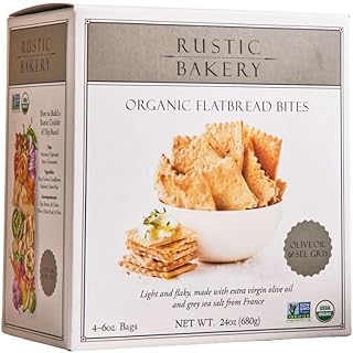 Rustic Bakery Handmade Sourdough Flatbread Cracker Bites - Olive Oil & Sel Gris - Sea Salt Charcuterie Crackers for Cheese Platters or Snacking - Made in California - Pack of 4, 6 Oz Bags