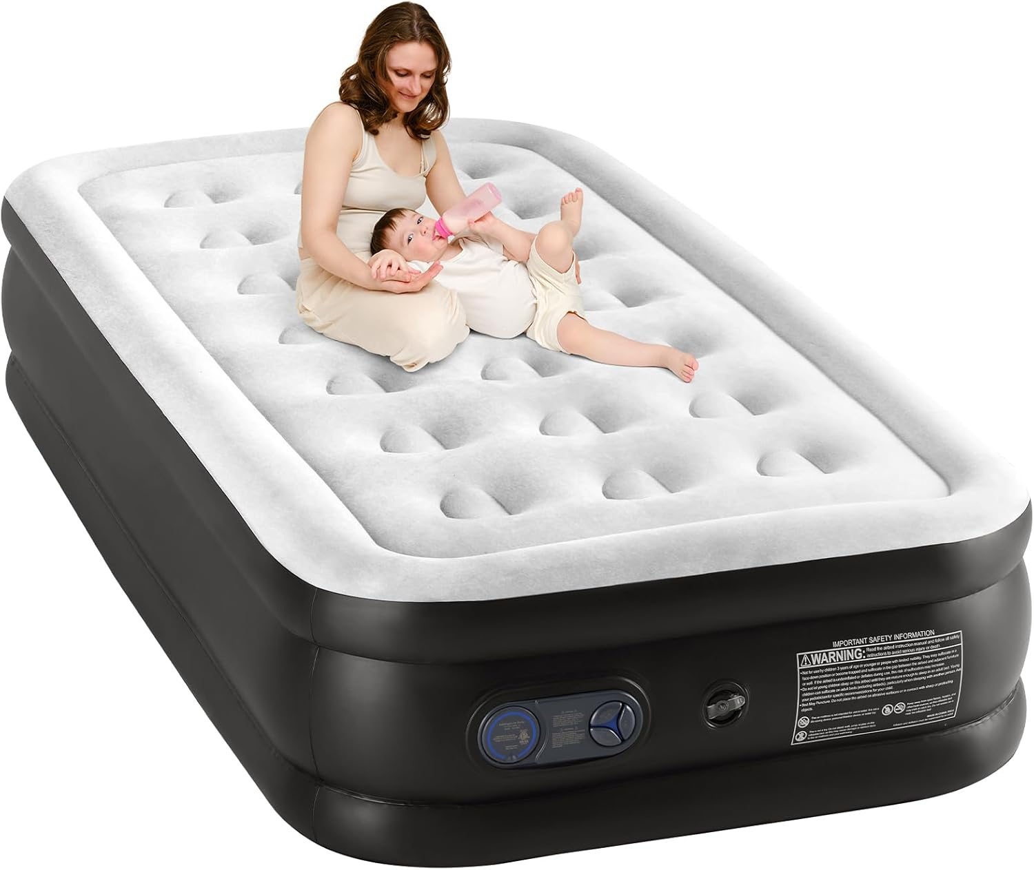 Sweetcrispy Twin Air Mattress - 16" Inflatable Blow Up Airbed with Built-in High Capacity Pump, Double Height, Non-Slip Bottom Design, Weight Capacity 660 lbs Air Bed for Home or Camping