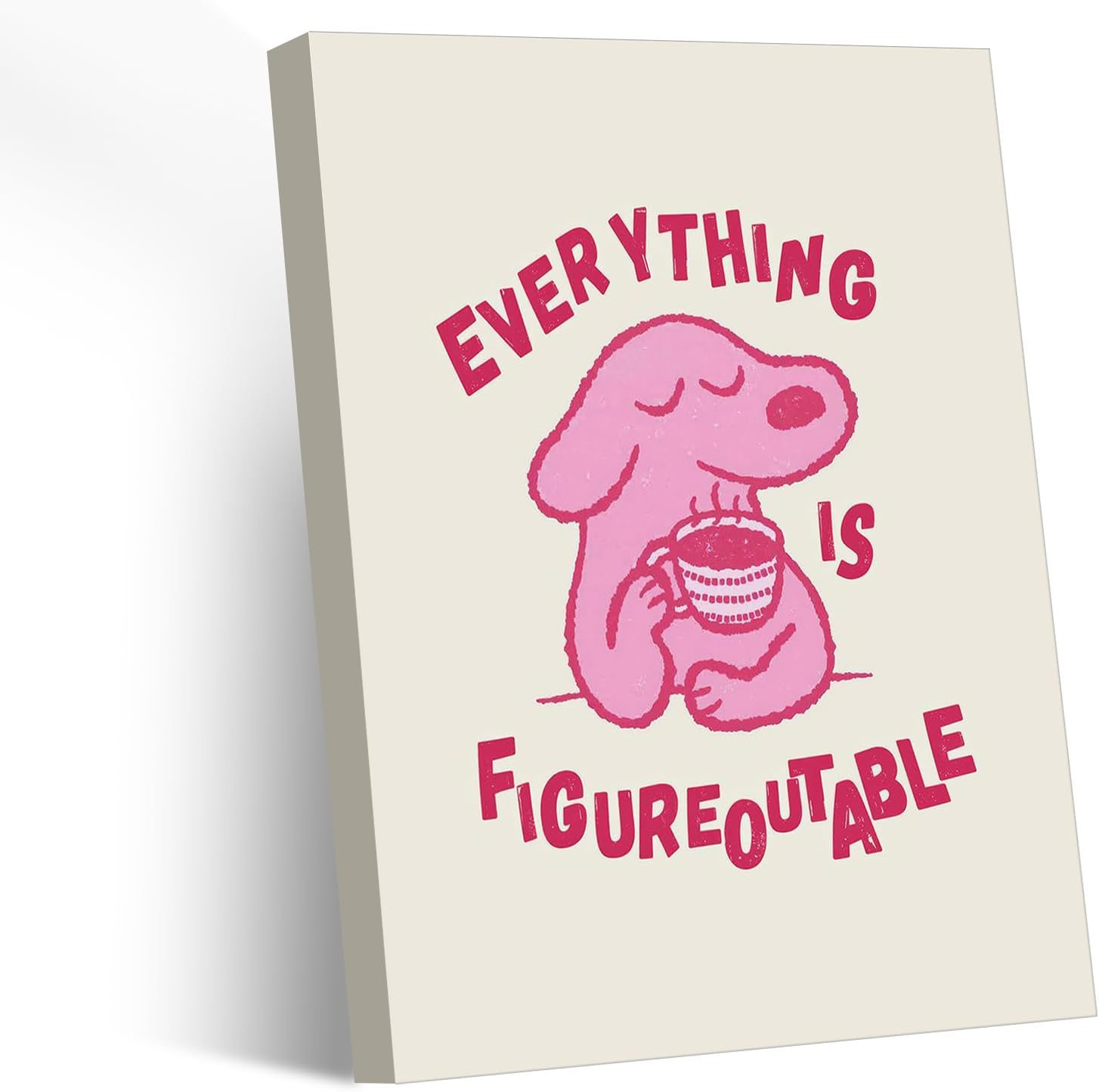 Dszemie Framed Canvas Wall Art For Living Room, Positive Cute Animal Posters Everything Is Figureoutable, Motivational Quote Painting Print Picture, Hanging Wall Decor For Bedroom Office 25x20cm