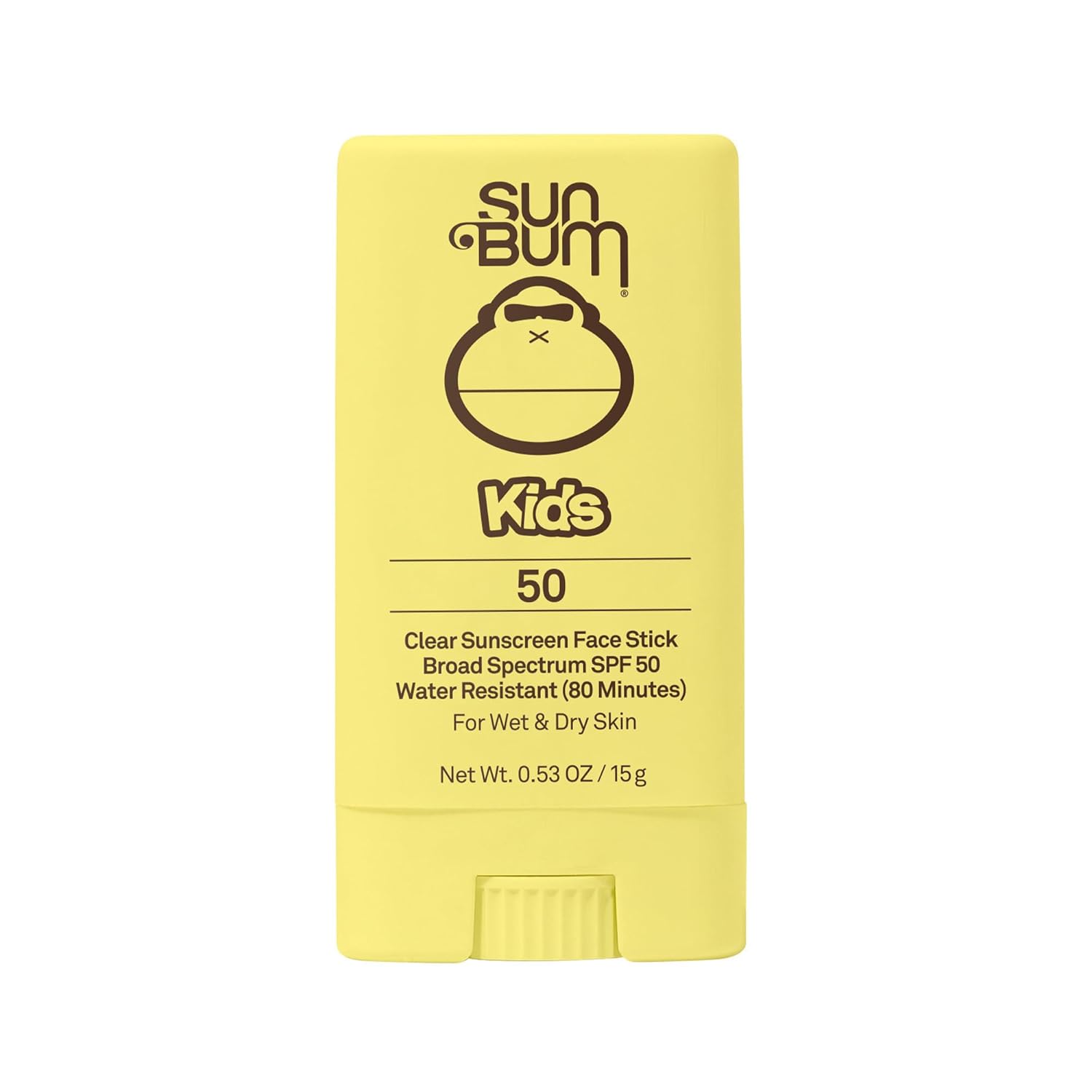 Sun Bum Kids SPF 50 Clear Face Stick Sunscreen - Wet or Dry Skin Application Broad Spectrum Sunscreen with Vitamin E - Hawaii 104 Act Compliant (Without Octinoxate & Oxybenzone) - Travel Size 0.53 oz
