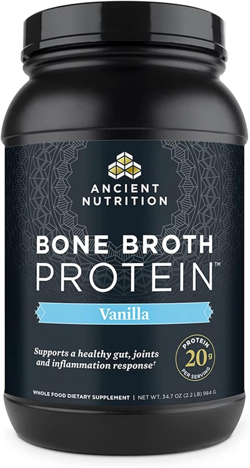 Ancient Nutrition Protein Powder Made from Real Bone Broth, Vanilla, 20g Protein Per Serving, 40 Serving Tub, Gluten Free Hydrolyzed Collagen Peptides Supplement, Great in Protein Shakes