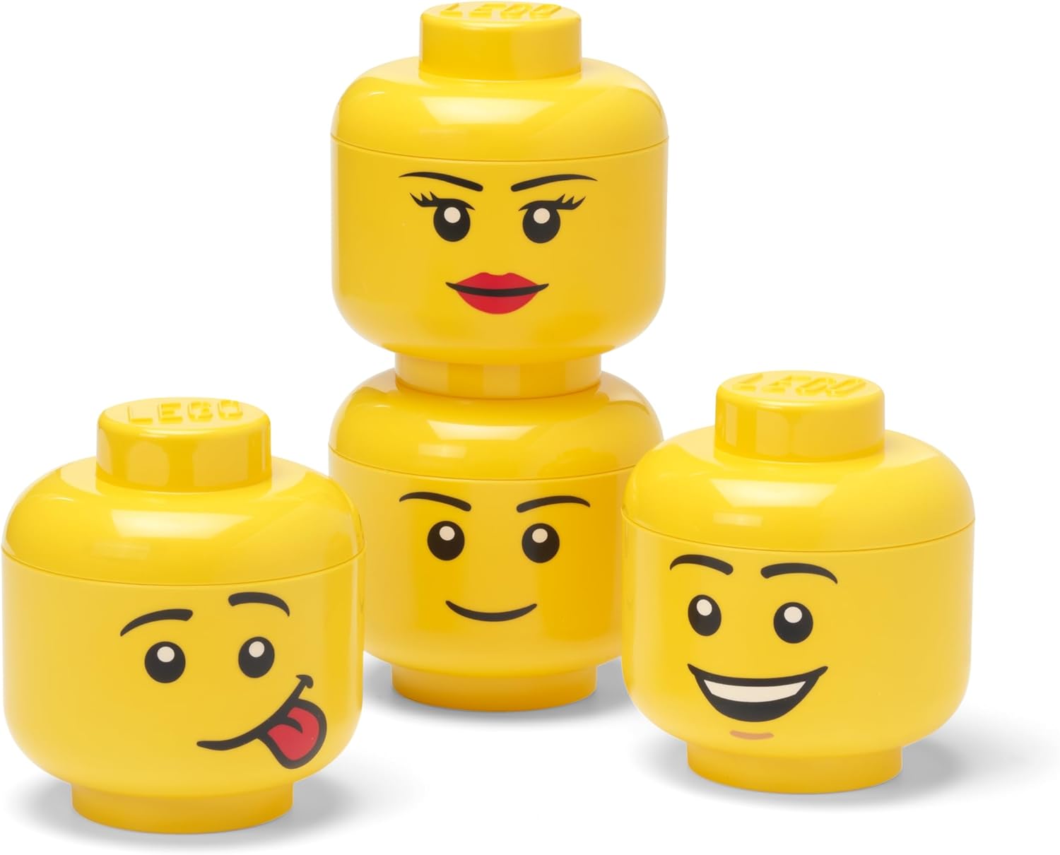 Room Copenhagen LEGO Storage Head Mini Set (4 PCS) - Fun Stackable Storage Boxes with Unique Character Designs