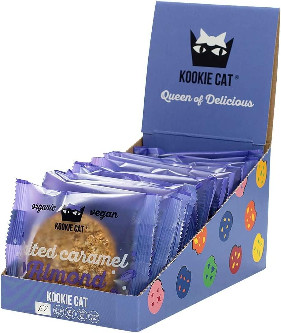 Kookie Cat Salted Caramel Almond Individually Wrapped Vegan Cookies, Gluten Free, Soy Free, Bio and Organic, Almond & Oat, 12 X 50g Multipack