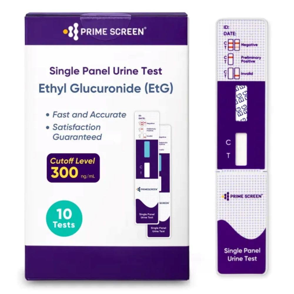 Prime Screen Alcohol ETG Urine Test 10 Pack - at Home Rapid Testing Dip Card Kit - 80 Hour Low Cut-Off 300 ng/mL - WETG-114