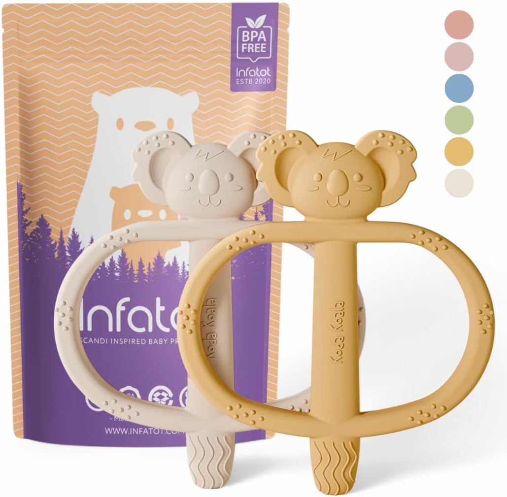 Infatot® Koda Koala Bitey – 2‑Pack Silicone Baby Teething Toys for Newborns, Infants & Toddlers, BPA‑Free Teether Toy 0‑6 Months, Hand Teethers for Babies, Sensory Teething Relief – Yellow & Cream