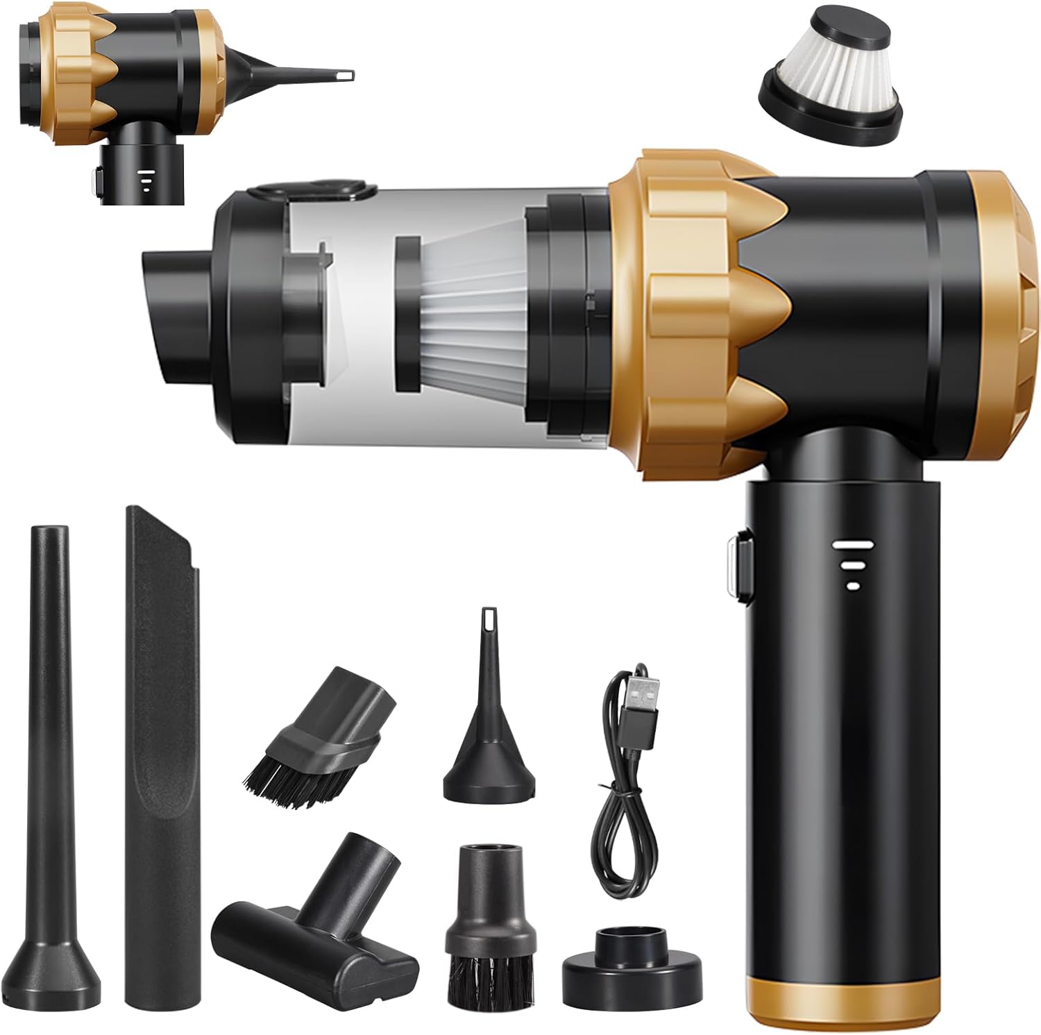 Grixz Handheld Vacuum Cleaner, 22000Pa Powerful Car Vacuum Cleaner Cordless, Rechargeable Portable Air Duster, Lightweight Mini Vacuum for Car, Home, Black