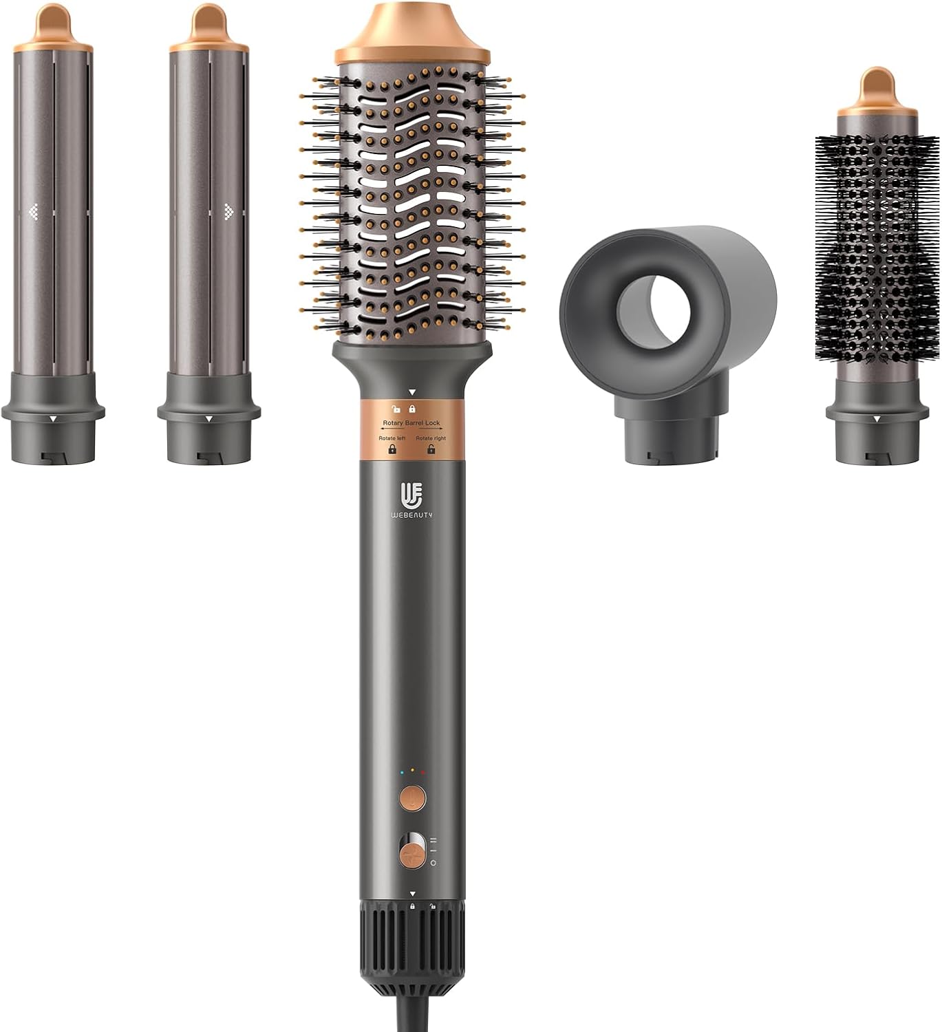 Hair Dryer Brush, webeauty 5 in 1 One Step Professional Hot Air Brush Set for Fast Drying, Curling Drying, Straightening Combing, Hair Styler [Ceramic Coating] [Negative Ion] 110000 RPM (Grey+Gold)