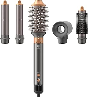 Hair Dryer Brush, webeauty 5 in 1 One Step Professional Hot Air Brush Set for Fast Drying, Curling Drying, Straightening Combing, Hair Styler [Ceramic Coating] [Negative Ion] 110000 RPM (Grey+Gold)