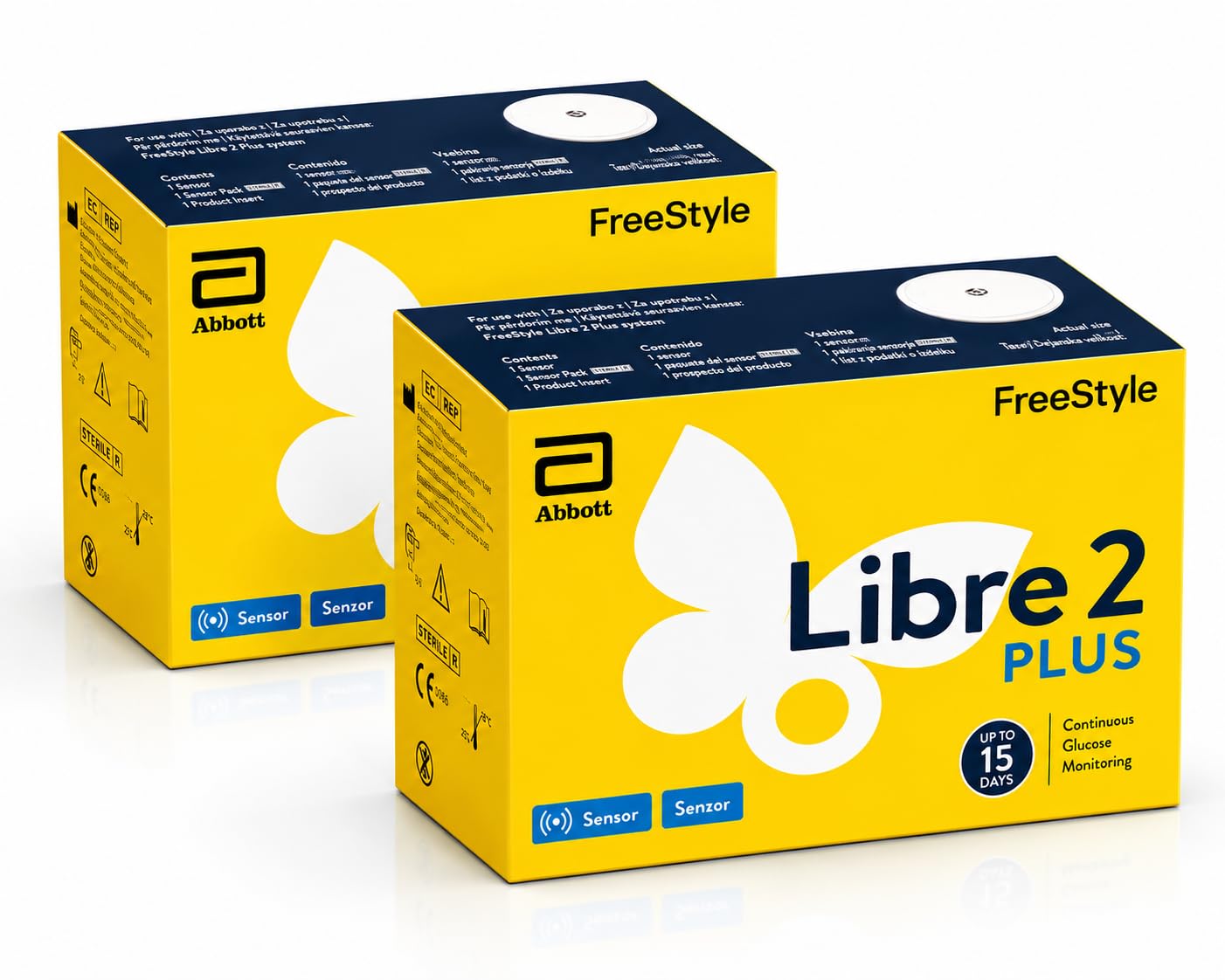 FreeStyle Libre 2 Plus Sensor | Continuous Glucose Monitoring (CGM) Sensor | Real-Time Glucose Readings | Up to 15 Days Wear | Compatible with FreeStyle Libre 2 Plus System