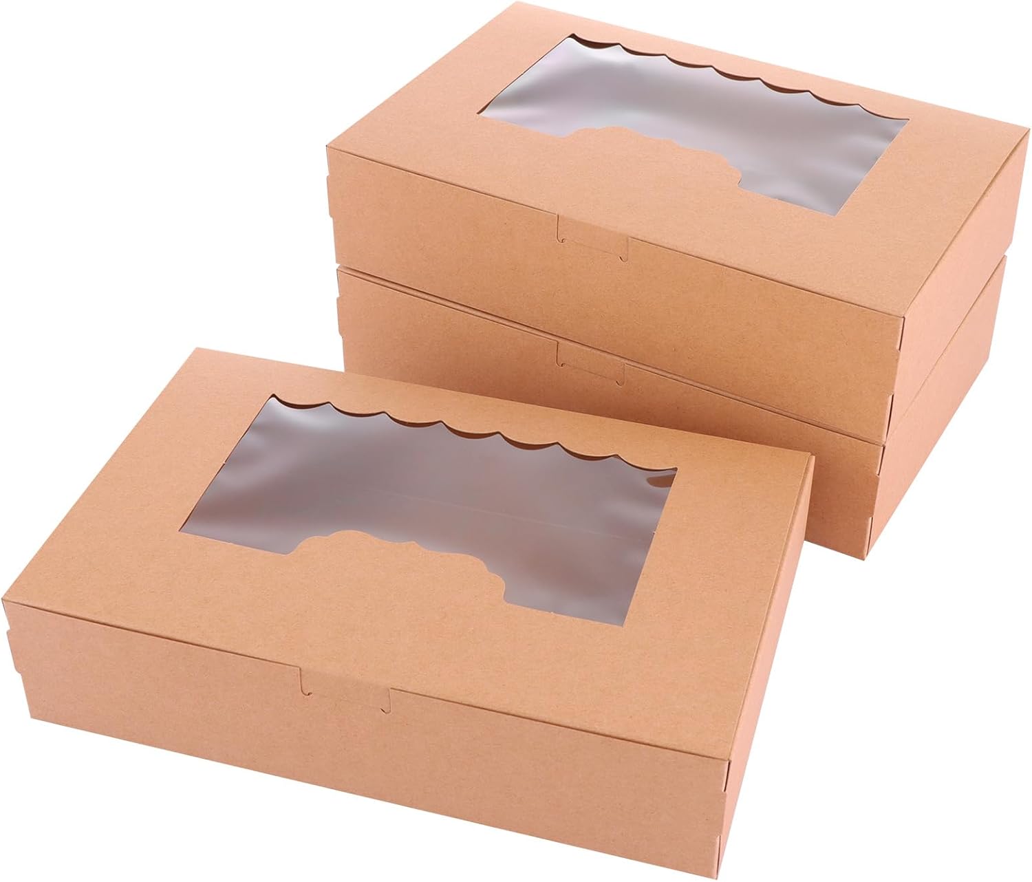 ASelected 20 Pcs Kraft Cookie Boxes with Window, 21x13x5cm Brown Empty Sweet Boxes, 8Inch Bakery Boxes Gift Packing Boxes for Muffins Pastry Cupcake Candy Pie Cookies Desserts