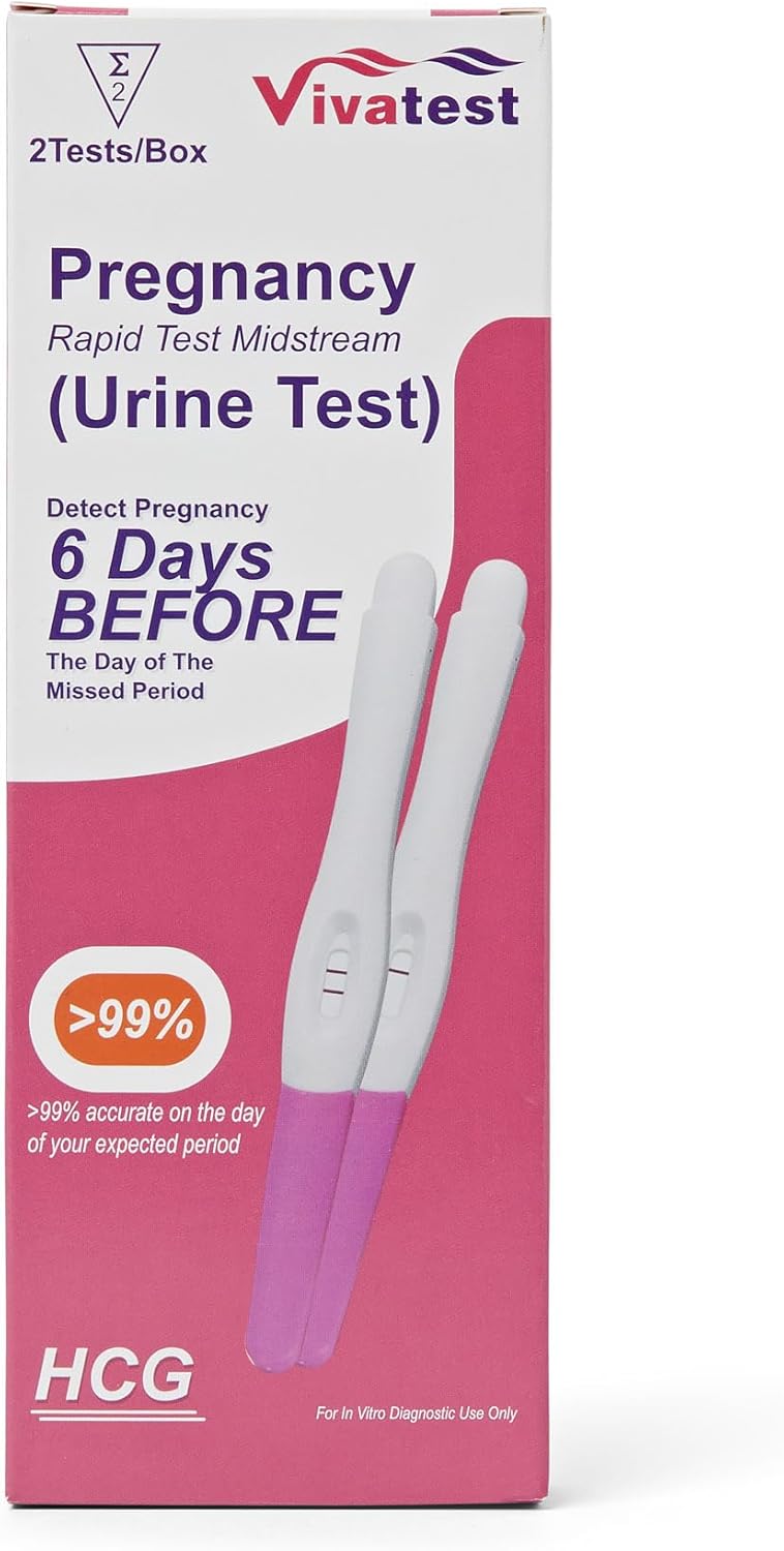 VivaTest Pregnancy Test Midstream – HCG Rapid Result – 99% Accurate – Detects Pregnancy 6 Days Early – Urine Home Test Kit for Women – 2 Pack