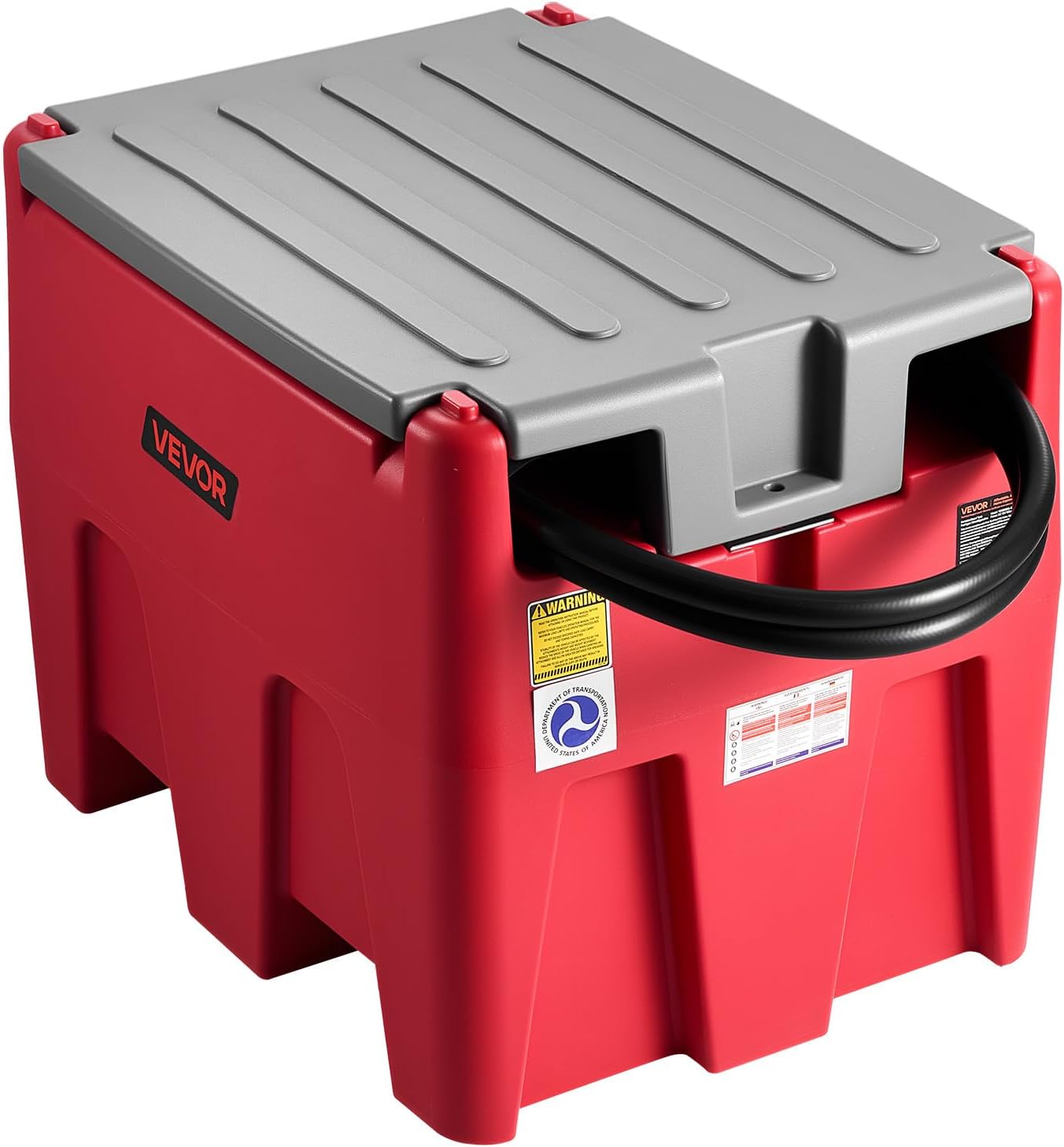 VEVOR Portable Diesel & Gasoline Tank, 58 Gallon, 10 GPM Flow Rate, Diesel Fuel Tank with 12V Electric Transfer Pump, 13.1ft Hose, Auto Fueling Nozzle, Transfer Tank for Easy Fuel Transportation, Red