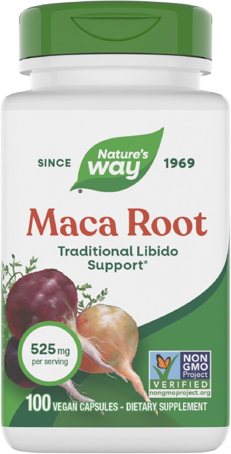 Nature's Way Maca Root, Traditional Libido Support*, 525 mg per Serving, Non-GMO Project Verified, 100 Vegan Capsules (Packaging May Vary)