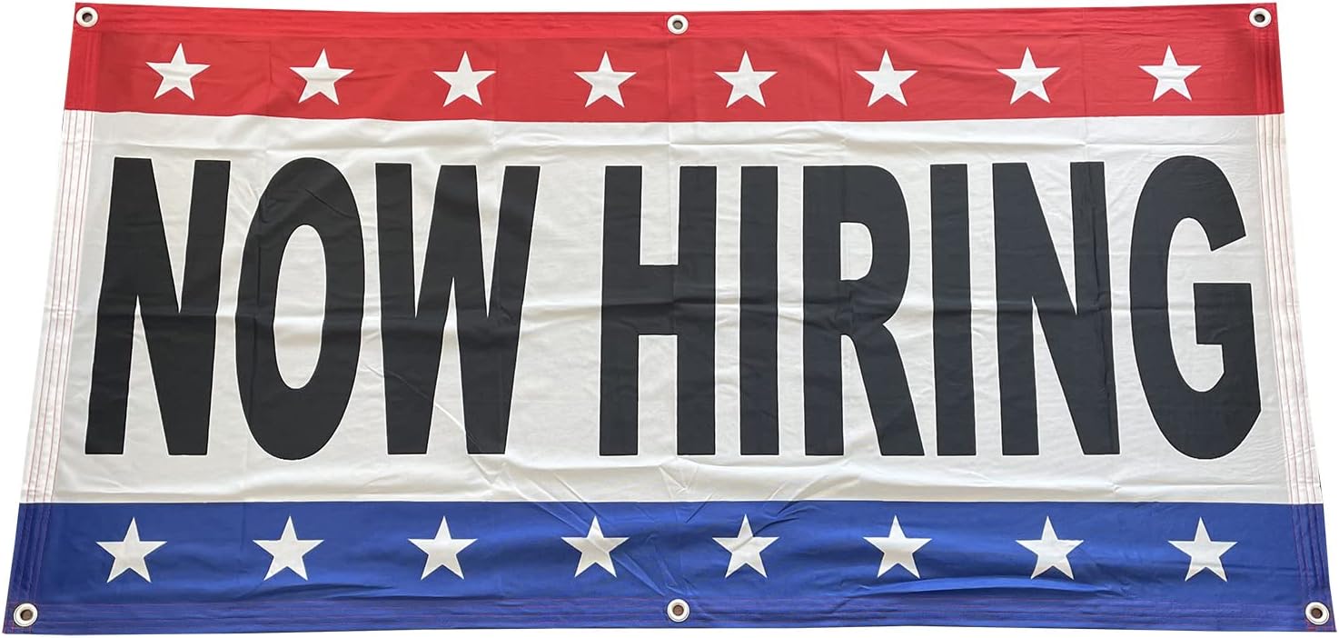 2x4 Ft Now Hiring Banner Sign Fabric Polyester Stars Stripes wb