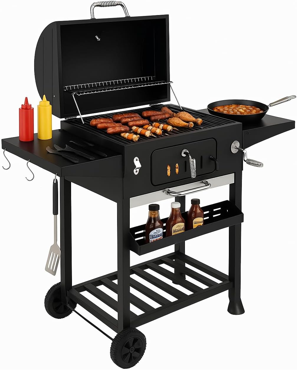 Campfire XL Outdoor Large Smoker Barbecue Charcoal Portable BBQ Grill Garden Shelf