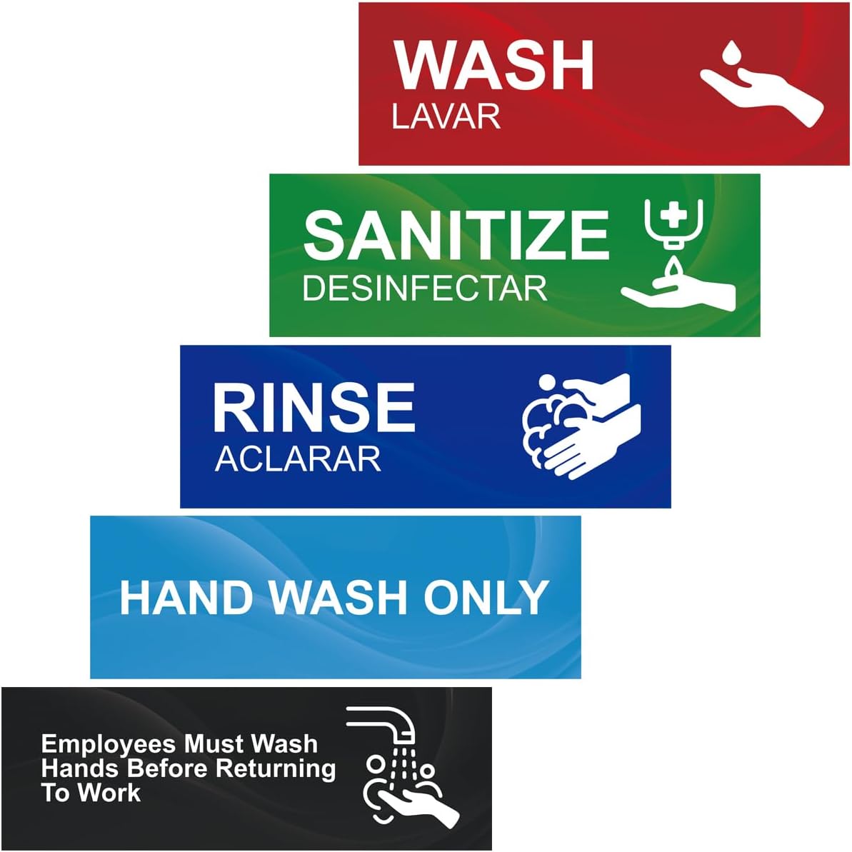 Magicfour Wash Rinse Sanitize Sink Labels, 5 Pack 3 Compartment Sink Waterproof Sticker Signs for Wash Station, Commercial Kitchens, Restaurant, Food Trucks, Busing Stations, Dishwashing
