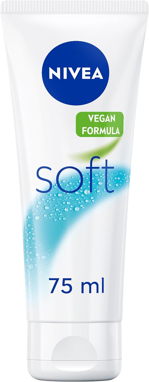 NIVEA Soft Moisturising Cream (75ml), 48H Moisturising Cream for Face, Body and Hands with Vitamin E and Jojoba Oil, Hand Cream Moisturises Deeply, Vegan Formula Day Cream
