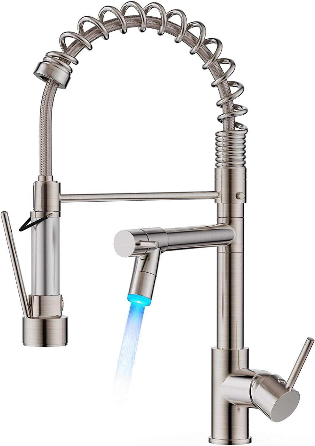 FORIOUS LED Kitchen Tap, Kitchen Mixer Taps with Two Spouts, Commercial Spring Swivels 360 Single Handle, Stainless Steel