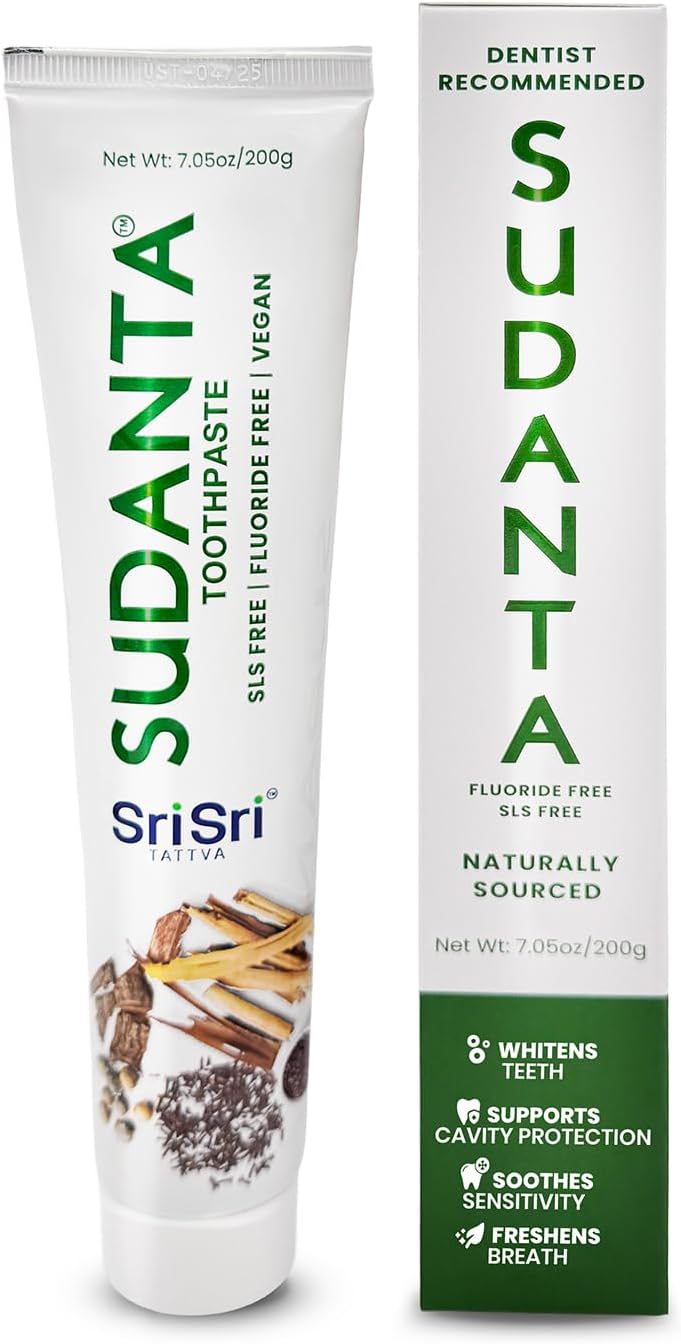 Sri Sri Tattva Sudanta Herbal Toothpaste – SLS Free & Fluoride Free Natural Ayurvedic Toothpaste for Strong Teeth, Healthy Gums & Oral Care – 200 g (1 Pack)