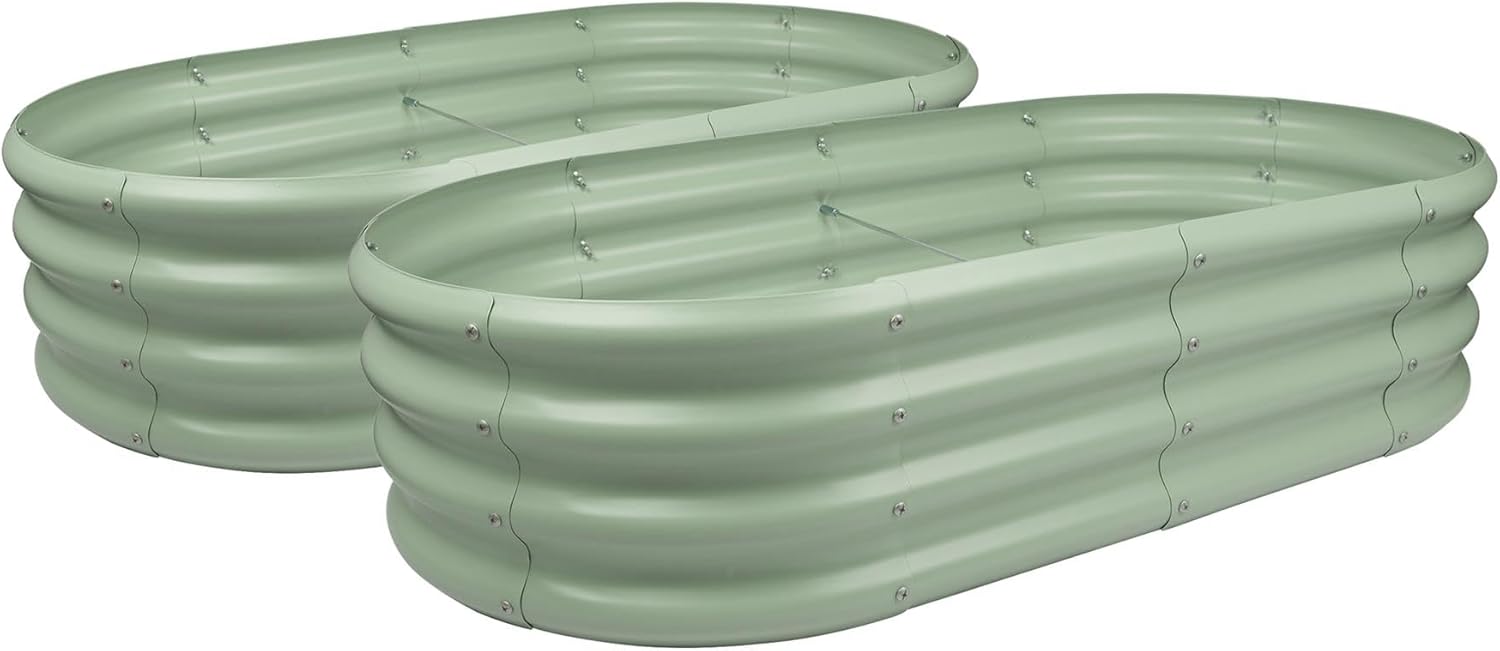 Harbour Housewares Raised Garden Bed - Green - 120 x 60cm - Rounded - Pack of 2 - Bottomless Galvanised Steel Planter Box for Growing Outdoor Plants, Vegetables, Flowers and Herbs