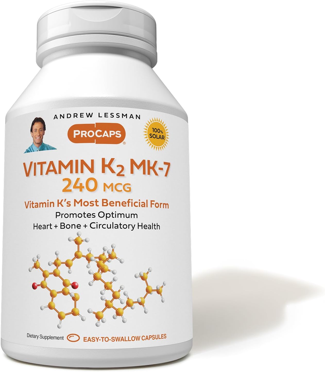 ANDREW LESSMAN Vitamin K2 MK7 240 mcg 180 Softgels - Essential for Healthy Calcium Utilization, Promotes Optimum Skeletal, Heart and Arterial Health. No Additives. Small Easy to Swallow Softgels