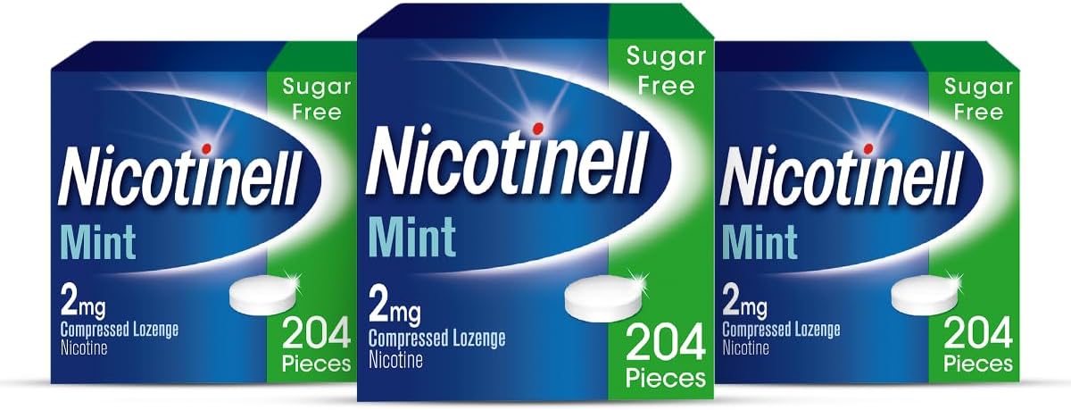 Nicotinell Mint Lozenge 2mg (204 Lozenges), Stop Smoking Aid, Sugar Free Nicotine Lozenges, Fresh Mint Flavour, 2mg Extra Strength for Heavy Smokers, Quit Smoking Aid (Pack of 3)