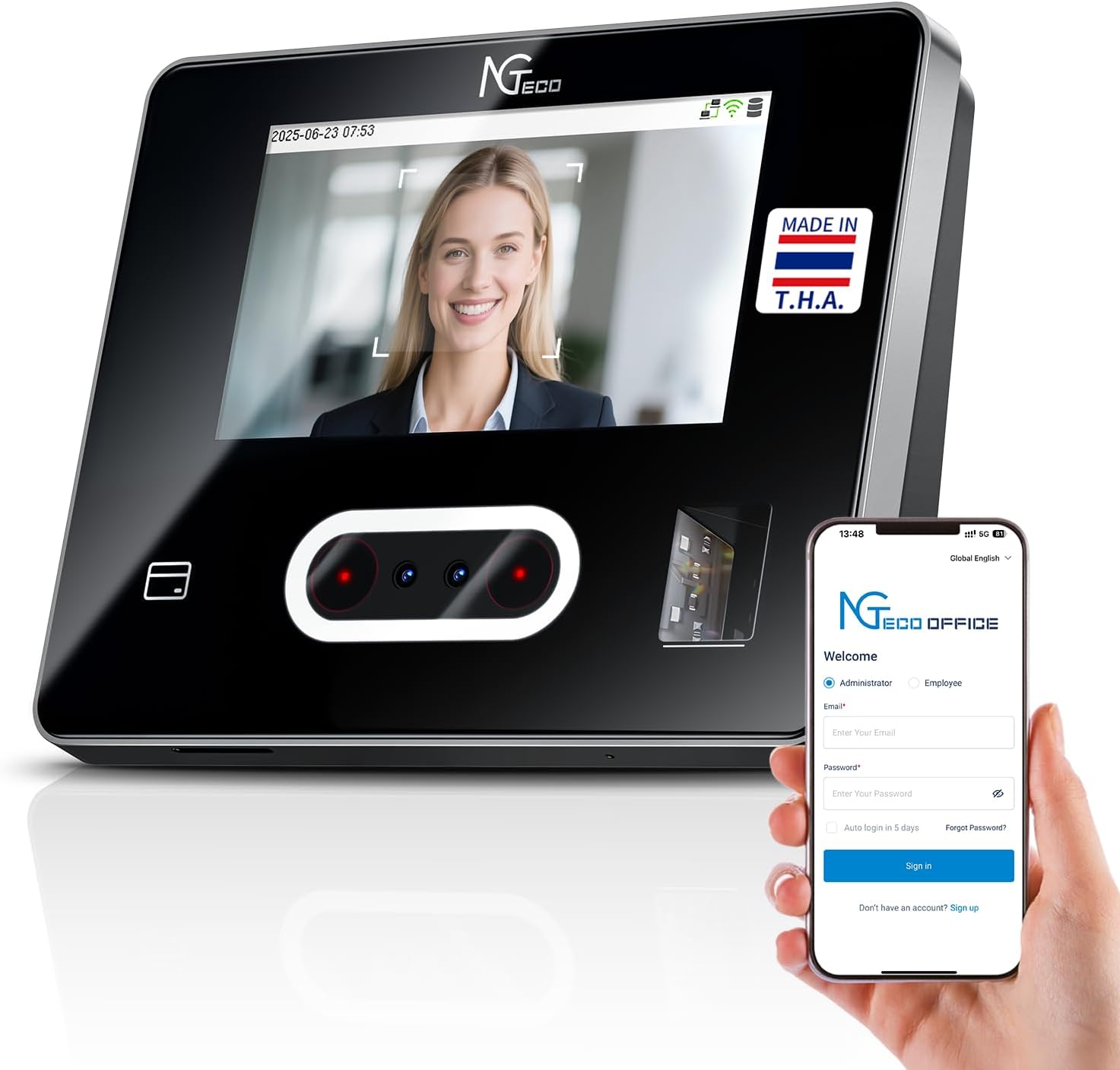 NGTeco Time Clock Cloud-Based with Tuch Screen, 4-in-1 Remote Control Time Clocks for Employees Small Business, Face/Fingerprint/Card/PIN, 2.4GHz&5GHz WiFi, Software & App, 10 IC Cards, 0 Monthly Fee