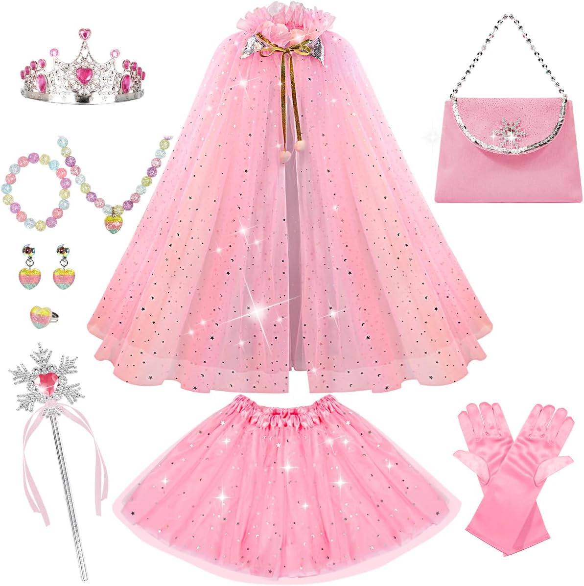 Meland Princess Dress up Clothes for Little Girl, 11Pcs Princess Cape with Crown, Princess Dresses for Girl 3-8 Birthday Gift