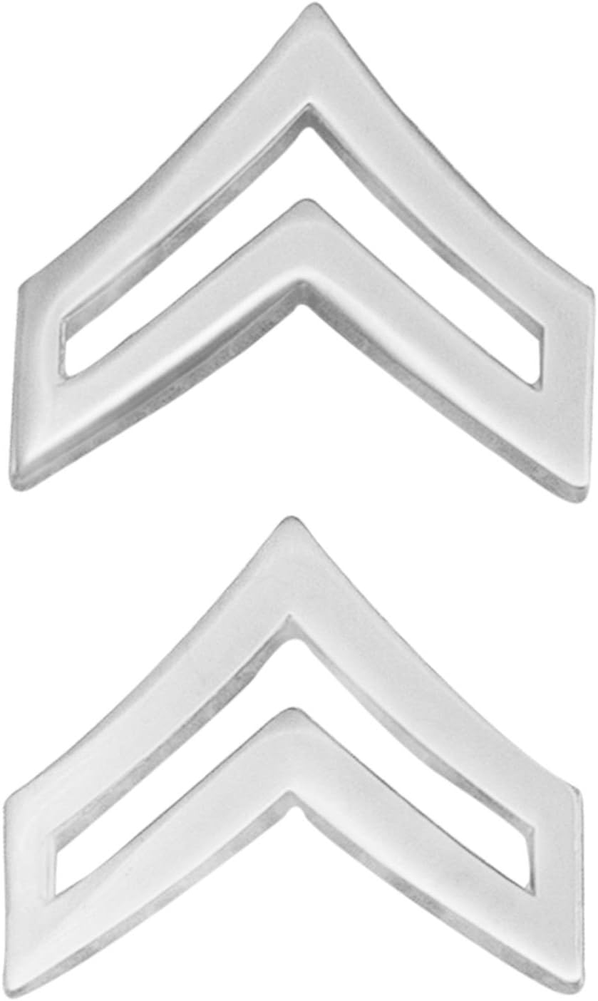 Smith & Warren 7/8" Small Corporal Double Chevron Collar Brass Rank Insignia Silver Finish Police Military Uniform Pin