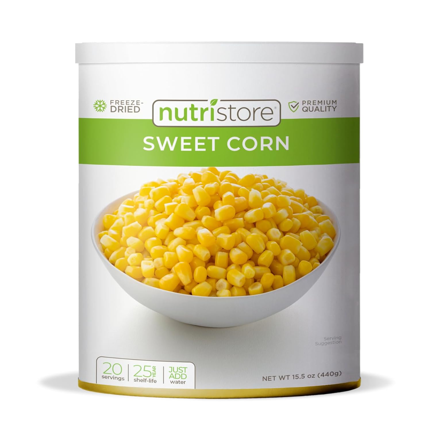 Nutristore Freeze-Dried Vegetables | Emergency Food Storage | 25-Year Shelf Life | Prepping Pantry Staple | Broccoli, Corn, Peas & More | Bulk Long-Term Survival Supply (1-Pack, Corn)